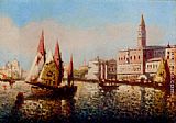 Venice Canvas Paintings - Trading Vessels In The Bacino Di San Marco, Venice